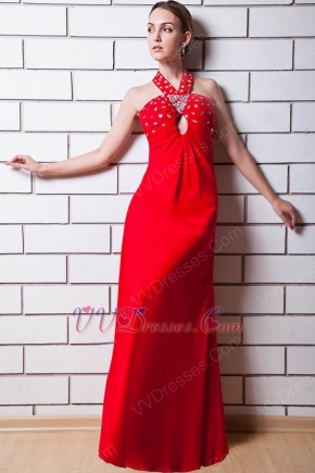 Halter Cross Back Crystals Wine Red Chiffon Prom Party Dress