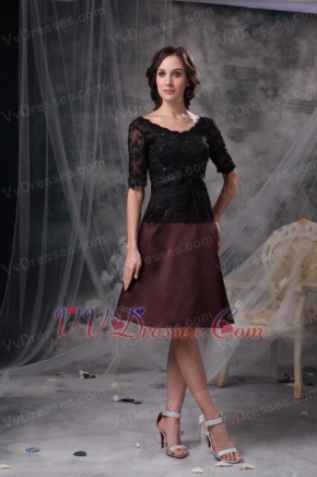 Black and Brown Half Sleeves Lace Mother Of The Bride Dress Short Modest