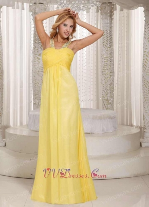 Wide Double Straps Bright Sun Yellow Floor Length Special Gathering Dress