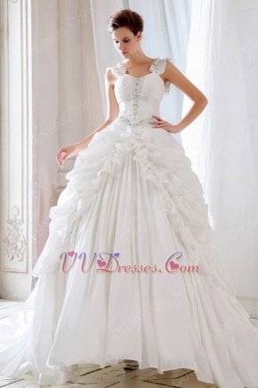 Exquisite Wide Straps Appliqued Corset Cathedral Wedding Dress Sale