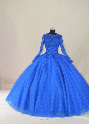 Religious Modest Long Sleeves Royal Blue Winter Quinceanera Dress Warm