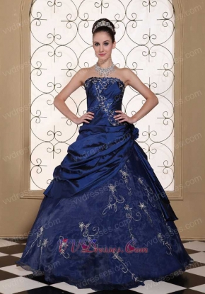 Exclusive Navy Quinceanera Dress Silver Embroidery Taffeta and Organza