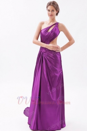 Cheap One Shoulder Panel Train Purple Evening Dress Online