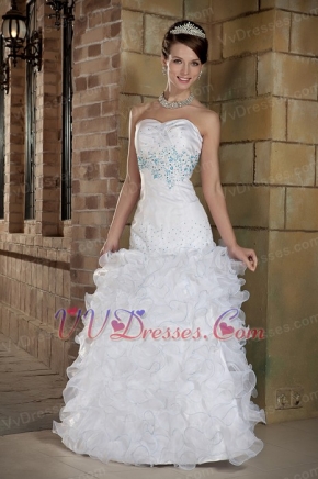 Custom Made Sweetheart Floor-length White Prom Dress With Blue Decorate Inexpensive