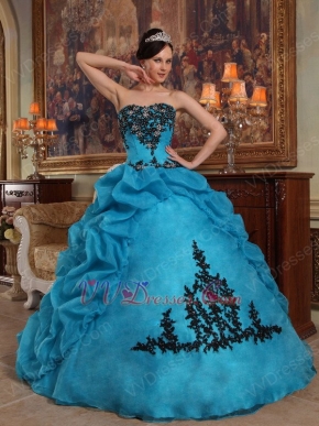 Sweetheart Neckline Teal Quinceanera Dress With Black Applique