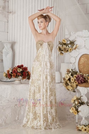 Unique Sweetheart Gold Sequin With Lace Evening Gown