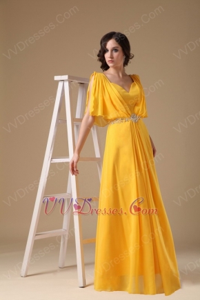 Top Designer V Neck Floor-length Golden Chiffon Prom Dress