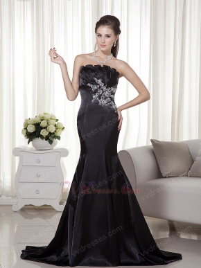 Black Mermaid Appliques Pageant Prom Evening Dresses