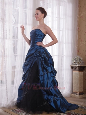 Floor Length Steel Blue Picks-up Prom Ball Gown 2014