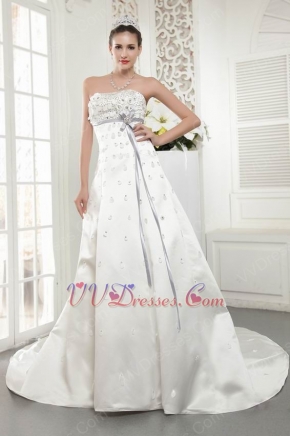 Elegant Strapless Beading Bodice A-line Stain Cream Bridal Gowns