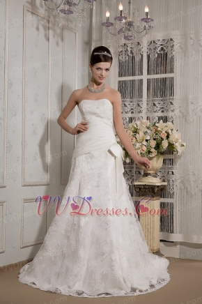 Affordable Strapless Lace Bowknot Wedding Dress Sample Sale Low Price