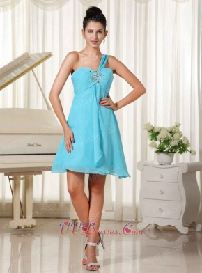 One Shoulder Aqua Chiffon Prom Dress Short Skirt In Oklahoma