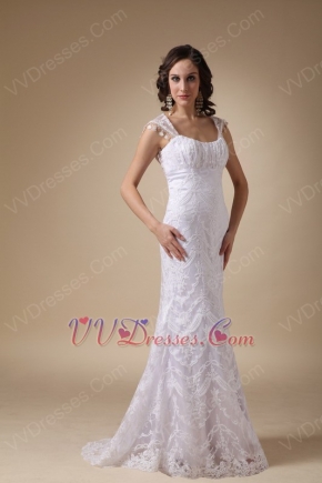 Modest Straps Trimed Mermaid Lace Wedding Dress For Lady