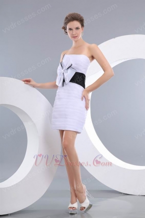 Beautiful Strapless White Short Prom Dress With Black Belt