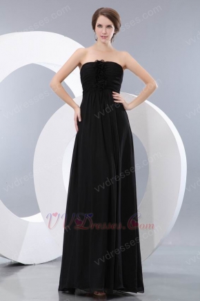 Strapless Floor Length Skirt Black Prom Dress With Rosette