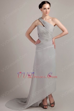 Customized Tailoring One Shoulder Neck High Low Grey Prom Dress