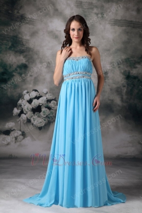 Strapless Aqua Blue Chiffon Prom Dress By Top Designer