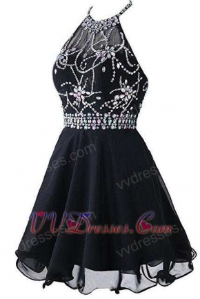 Halter Knee Length Chiffon Prom Dress For Cocktail Party