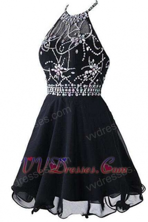 Halter Knee Length Chiffon Prom Dress For Cocktail Party