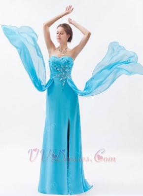 Custom Side Drapped Aqua Evening Dress In New York