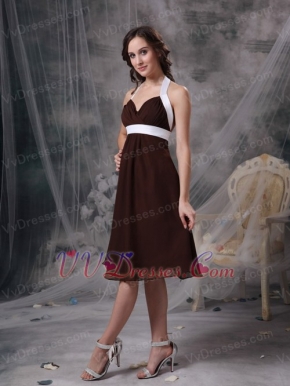 Brown Halter Top Neck Knee-length Bridesmaid Dress JR lovely