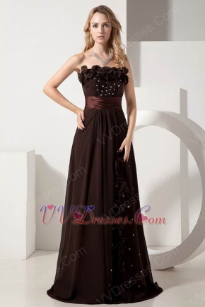 Strapless Aline Flowers Decorate Brown Evening Dress