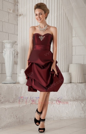 Sweetheart Bubble Knee-length Burgundy Taffeta Prom Type Dresses