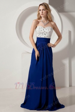 Slender Column Sweep Dark Blue Chiffon Evening Party Dress