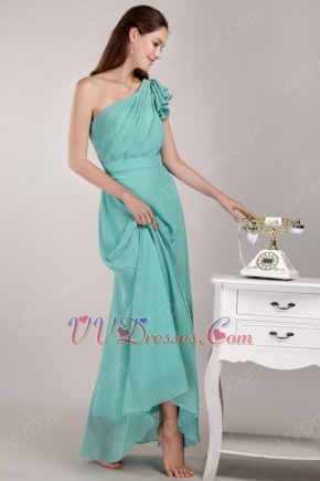 One Shoulder Turquoise Long Junior Bridesmaid Dress