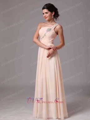 One Shoulder Pearl Champagne Prom Gowns With One Shoulder Skirt