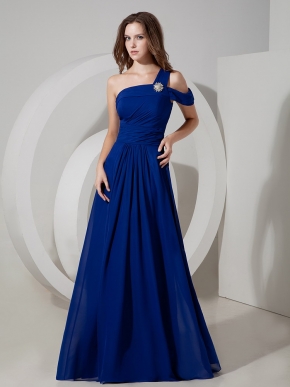 Royal Blue Chiffon Single One Shoulder A-line Prom Dress