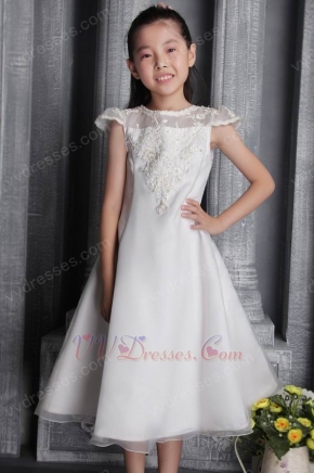 Princess Bateau Tea-length Tulle Lace Flower Girl Dress