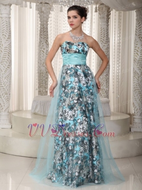 Brand New Sweetheart Printed Fabric Long Prom Dress Unique Inexpensive