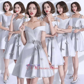 Series Neckline Silver Bridesmaid Dress Handmade Flowers From China