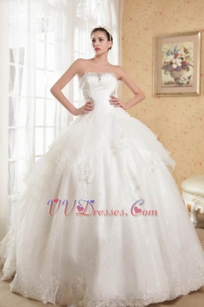 Noble Strapless Lace Up Cream Wedding Gown With Crystal