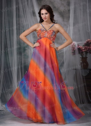 Colorful Straps Floor-length Chiffon Prom Dress Printed Luxury