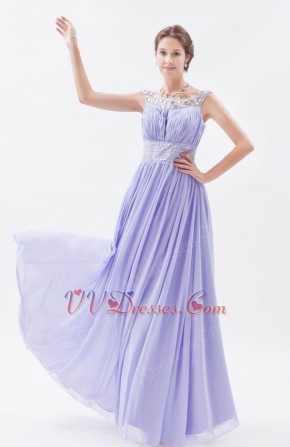 Scoop Lavender Chiffon Fabric Floor Length Prom Dress With Crystals