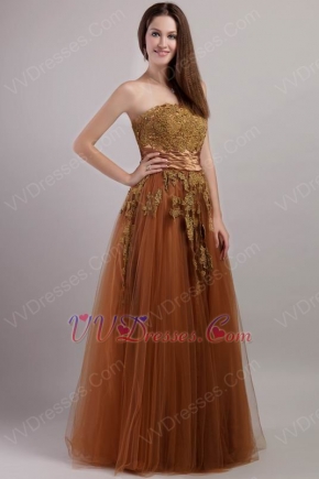 Best Designer Brown Evening Dress With Applique Decorate