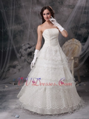 Fashionable Strapless Floor-length Layers Tulle Wedding Dress Low Price