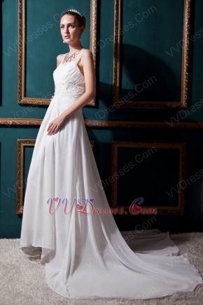 Inexpensive Square Beading Sequin Column Church Wedding Dress