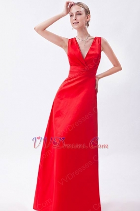 Inexpensive V-Neck Floor Length Scarlet Formal Prom Dress