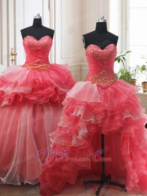 Detachable High Low Ruffles/Flat Big Ball Gown Coral Vestido de Quinceanera Basque 