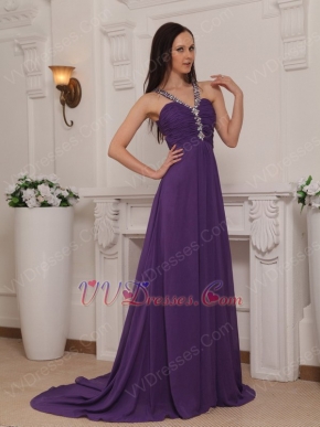 Purple Cross Back V-neck 2014 Top Designer Prom Dress Online