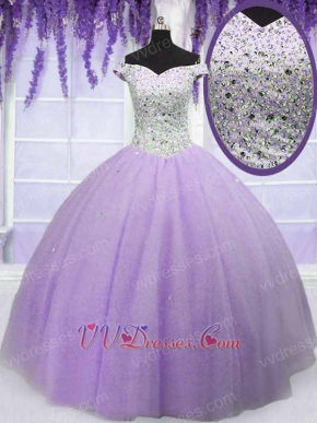 Lilac Off Shoulder Full Layers Plain Tulle Elegant Quinceanera Ball Gown Cheap