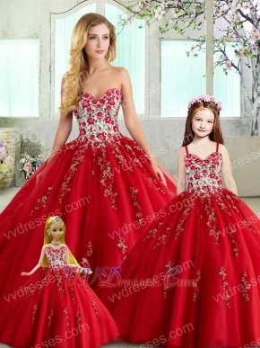 Quinceanera Series Collocation Sale Including Flower Gir and Doll Red Embroidery