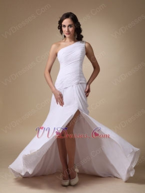 Elegant One Shoulder Long Side Split White Prom Dress