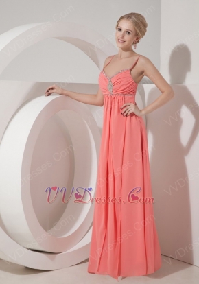 Spaghetti Straps Top Designer Watermelon Chiffon Prom Dress