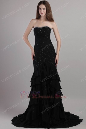 Trumpet Layers Chiffon Skirt With Split Black Dress For 2014