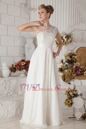 Affordable Wide One Shoulder Strap Ivory Prom Dresses With Lace