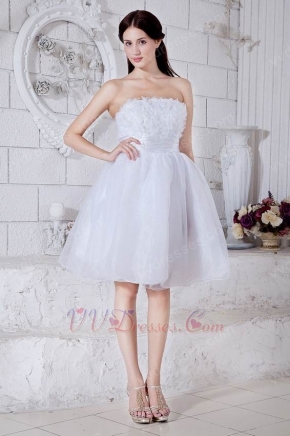 Cute Strapless Flower Bodice White Short Prom Dress Cheap